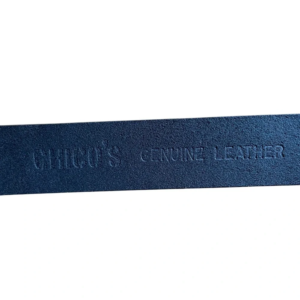 Chicos Black Leather Metallic Silver Toggle Hip Belt Size S/M Moto Minimalist